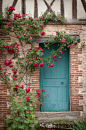 France Photo - French Country Blue Door, Home Decor, Cottage with Roses, Romantic Fine Art Travel Photograph