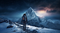 The girl in the snow mountain, carrying a travel backpack, snow mountain, cold weather, movie texture, lonely back, mountains, night, stars, movie texture, 8K


雪山中的女孩，背着旅行的背包，雪山，寒冷的天气，电影质感，孤独的背影，大山，夜晚，星星，电影质感，8K