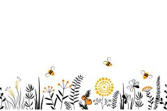 图源免费EPS文件 |白色背景上带有手绘野生草本植物、花朵和叶子的矢量自然无缝背景。涂鸦风格的花卉插图。 