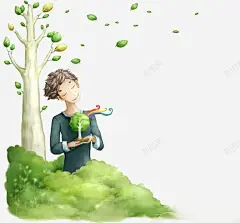 手绘树下的男生高清素材 页面网页 平面电商 创意素材 png素材