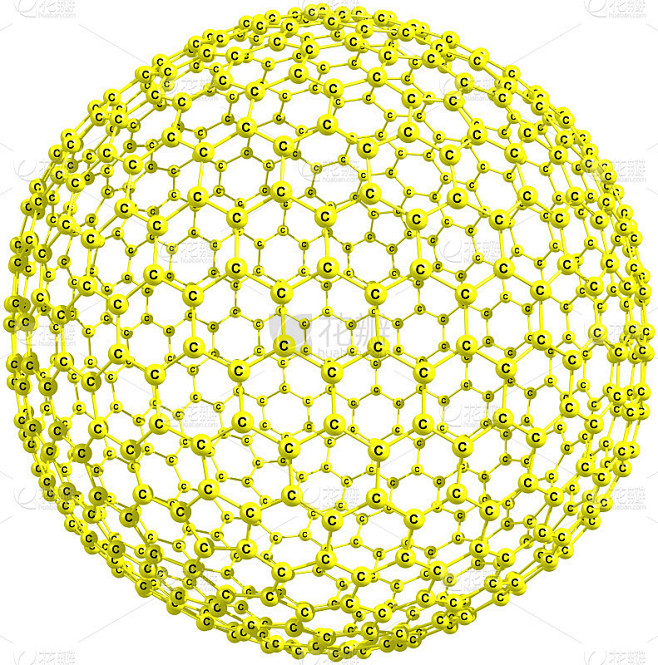 巨大的富勒烯分子C720孤立在白色上