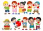 Collection of happy kids with fresh apple Premium Vector