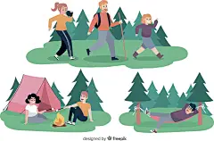 扁平化户外露营野餐郊游踏青手绘插画 AI矢量海报素材图片 (14)