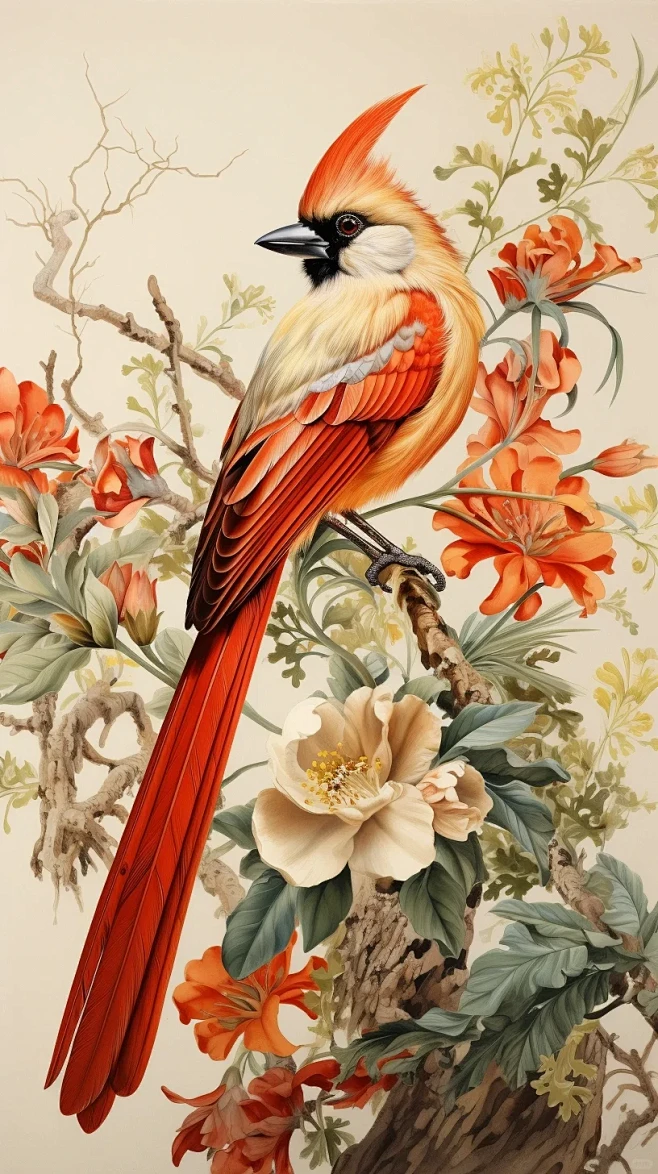 中国风花鸟画插画素材分享 - 小红书