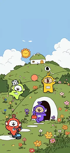可爱 线条小狗 天线宝宝 插画 手机壁纸 背景图