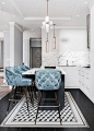 Baby Blue Tufted Kitchen Bar Stools & Stunning White Marble | Add A Touch Of Luxury With Velvet Decor | Decorating Your Apartment | Decor Trends 2018