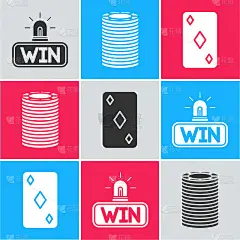 Set Casino win, Casino chips and Playing card with