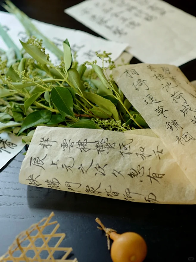端午DIY｜简单易学 书法艾草花束 - 《荆楚岁时记》中曰：“鸡未鸣时，采艾似人形者，揽而取之，收以灸病，甚验。是日采艾为人形，悬于户上，可禳 ...