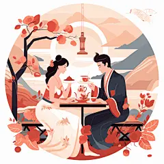 玉树情长古风中式风格 中式婚礼  插画 图标 SVG 设计 素材 矢量