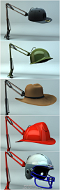 用帽子做台灯的灯罩，打开台灯，当光从帽子底下发出时，帽子的风格也代表了一种生活的态度。