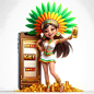 Premium Photo | Female aztec slot game character holding phone with white background