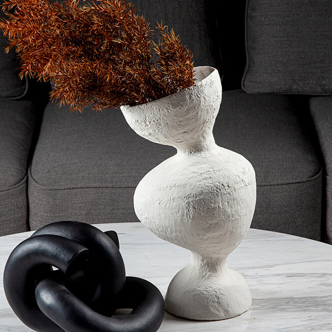 简约抽象陶瓷花瓶 白色素陶肌理花器创意摆...