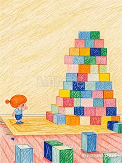 彩铅儿童治愈绘画扁平插画