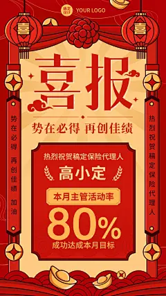 金融保险代理人增员业绩表彰喜报中国风手机海报