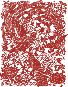 花卉人物民俗剪纸窗花元素矢量图设计素材