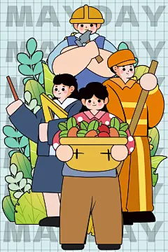 植物工作描边漫画风劳动人民职业插画