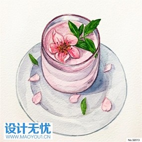 樱花奶茶日式手绘美食料理插画JPG图片素...