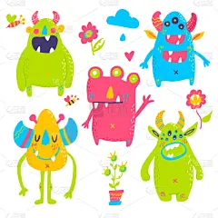 可爱的,怪物,分离着色,卡通,信函,小的,动物,品牌名称,儿童,婴儿