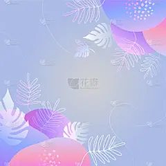 彩色时尚的抽象植物极简主义艺术设计背景与生动活泼的色彩梯度。粉红色，柔和的颜色，蓝色，柔和的颜色花卉