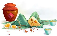 端午节端午粽子原创插画素材端午节 粽子 酒 雄黄酒 蛋 枣 酒杯 美食 其他 节日 卡通 手绘 中国风 水彩 古风 端午 端午节海报背景 端午节banner 端午节促销