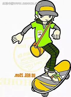 矢量印花图案-背包踩滑板的运动男孩背包|插画|滑板|卡通|卡通人物|卡通人物图片|漫画|漫画人物|人物素材|人物图片|矢量人物|手绘|图形标识|印花图案|运动男孩