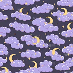 夜晚,云,天空,月亮,四方连续纹样,星星,可爱的,轮廓,黄色,重复