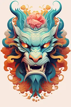 AI数字艺术龙年龙头中国龙插画元素-众图网