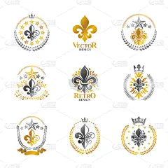 百合花,符号,华丽的,古老的,花,布置,收集,设计