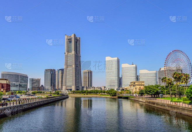 横滨,横滨高速铁路,都市风景,天空,水平画幅,码头,无人,海港,蓝色,城市天际线