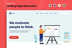 商业计划主题网页Banner&amp;着陆页设计矢量插画v2 Businessman Presenting Plan – Web Header