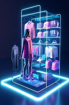 AI数字艺术虚拟购物电商促销插画