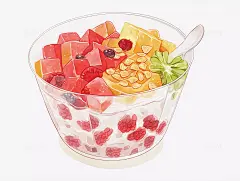 水彩手绘水果甜品牛奶冰粉治愈美食插画ai绘画 - 觅知网
