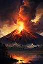 冒烟的火山口自然灾害火山喷发插画
