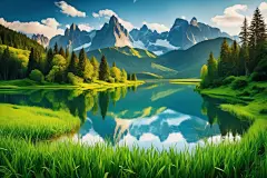 云朵艺术草坪植物山川美景插画图片