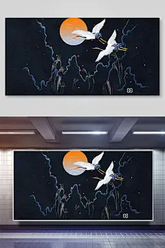 中国风仙鹤国潮元素背景素材