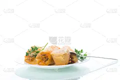 米,肉末,叶子,圆白菜卷,番茄沙司,背景分离,焖菜,餐具,填塞料,自制的