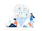 Streamline and simplify the research process ux ui team product simplify streamline management illustration human graph flat design data character