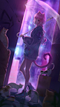 Anime 2160x3840 anime anime girls cats cat girl cat ears cat tail umbrella vertical city lights