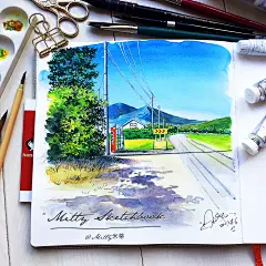 很久没有画这种蓝蓝天空，乡间田园的作品啦，每次画这样的景色心里都非常的平静和美好~儿时的记忆也总是浮现在眼前~“回忆是一种很奇妙的东西，它生活在过去，存在于现在，却能影响未来。#水彩##插画##手绘##艺术#