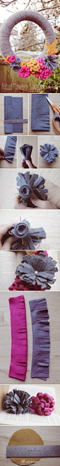 五种不同风格的不织布花打造的花环