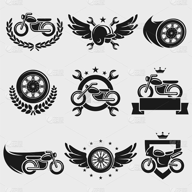 摩托车标签和图标集.