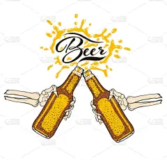 两只手捧着啤酒瓶的泡沫, 叮叮当的杯子里溅着啤酒泡沫。啤酒节, 节日海报, 酿造的概念.