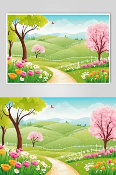 AI数字艺术春季春天风景插画背景图