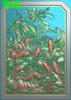 荷花池鲤鱼跃龙门_平浮精雕图,灰度图,圆雕图,雕刻_5265255980