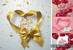 三八女人节母亲节心形气球海报元素Women's Day#2603 :  