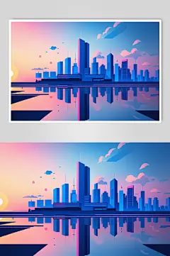 AI数字艺术建筑物城市剪影扁平插画-众图网
