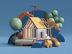 #灵感的诞生# 3D大神Peter Tarka的3D版网页插画既有平面插画的构图和表现手法，又有3D图形独有的层次感和空间感，颜色选用了柔和的冰淇淋色，感觉非常亲切可爱看着就非常舒服 ​​​​