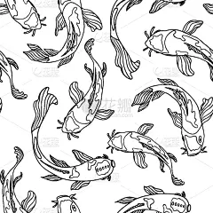 锦鲤,日本,黑白图片,线条画,华丽的,纺织品,壁纸,女人,池塘,游泳