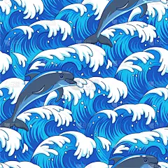海豚,海洋,式样,卷着的,纺织品,风,壁纸,自然美,装饰物,海啸