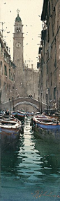 Joseph Zbukvic ~ "Barges, Venice" ~ watercolor ~Incredible light with so few strokes